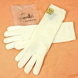 Vintage Finale Deadstock Sweater Knit 3/4 Length Winter Gloves White NEW OS